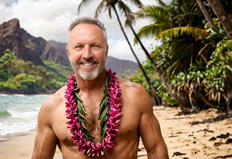 Gast als Hawaii-Urlauber, erzeugt von der KI-Fotobox