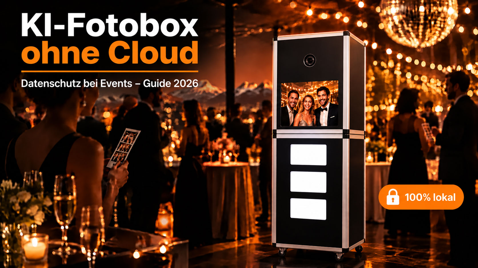 KI-Fotobox ohne Cloud von fotobox.ch bei einem Event – lokale KI-Bildverarbeitung ohne externe Server.